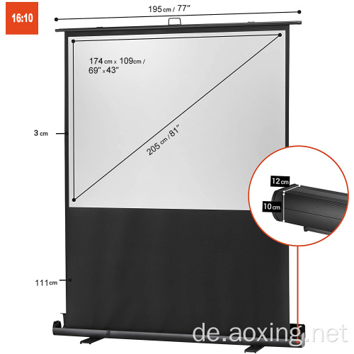 180x113cm Pull Up Projector Screen Black Movie Bildschirm